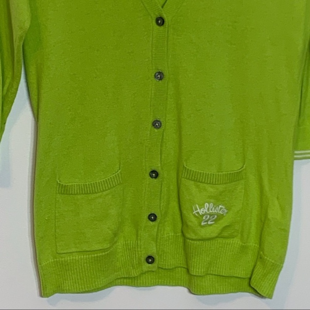 EUC Hollister bright green cardigan sweater Preppy Classic Collegiate Jr Large - Picture 4 of 9